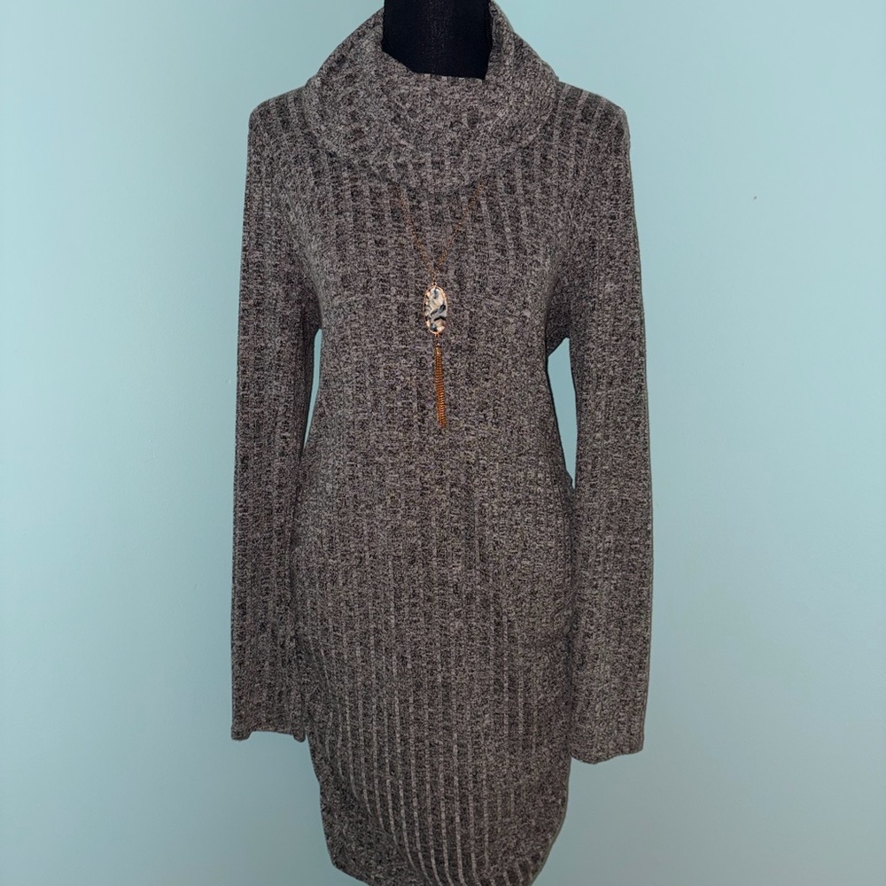 🖤bailey blue Gray Ribbed Cowl Neck Sweater Dress/Size Large